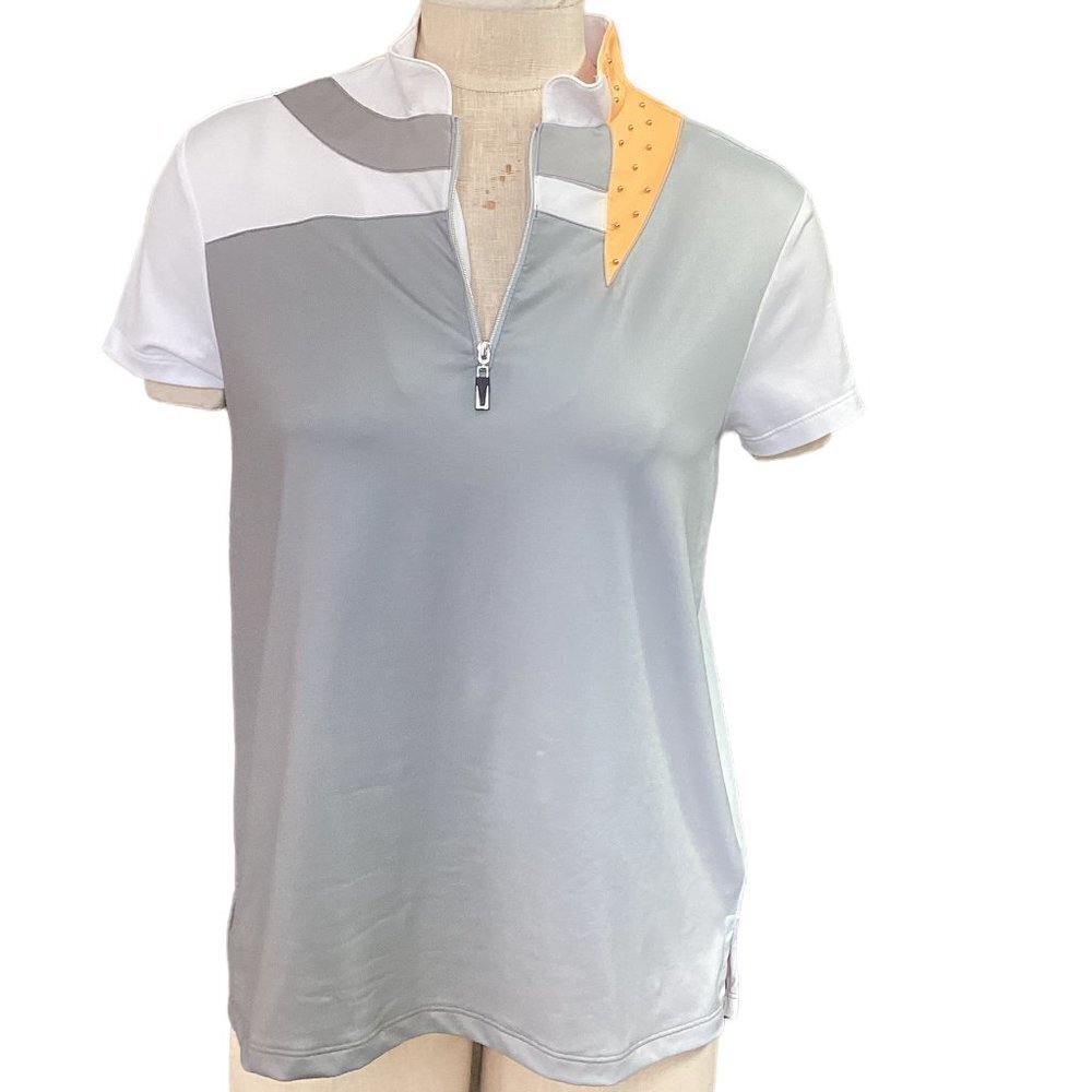 Jamie Sadock Golf Shirt Sz S‎ Short Sleeve Gray White Orange Beaded #175G